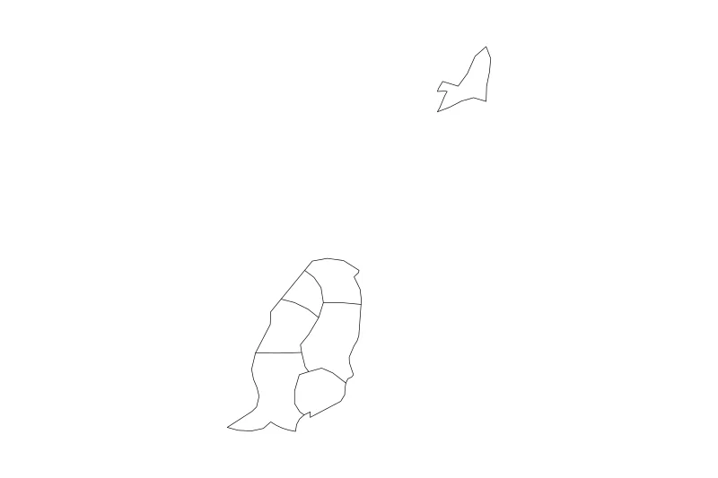 Carte de contour de Grenada avec limites administratives internes.