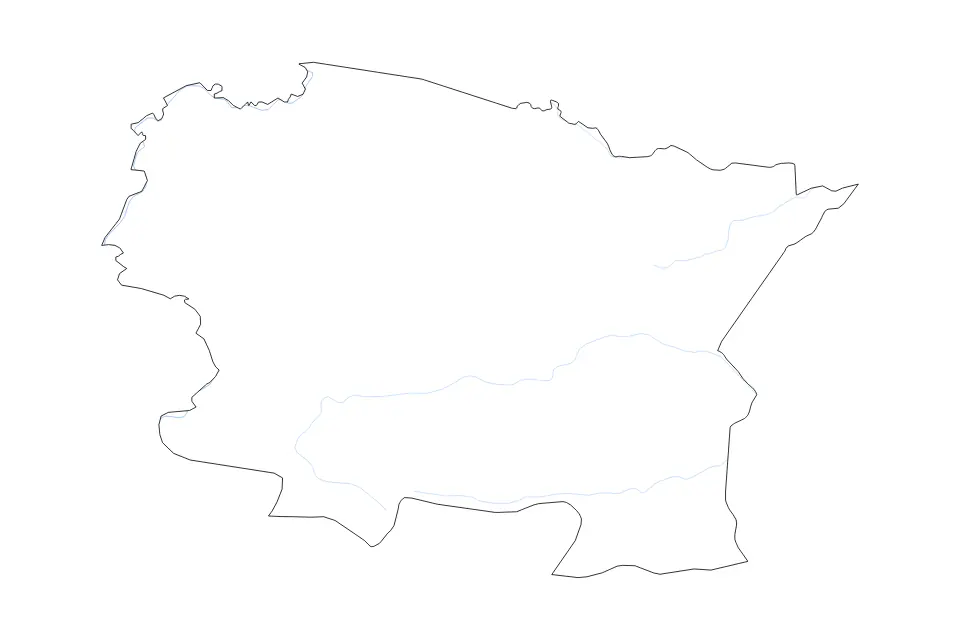 Outline map of Alta Verapaz Department, Guatemala with subdivision borders and rivers.