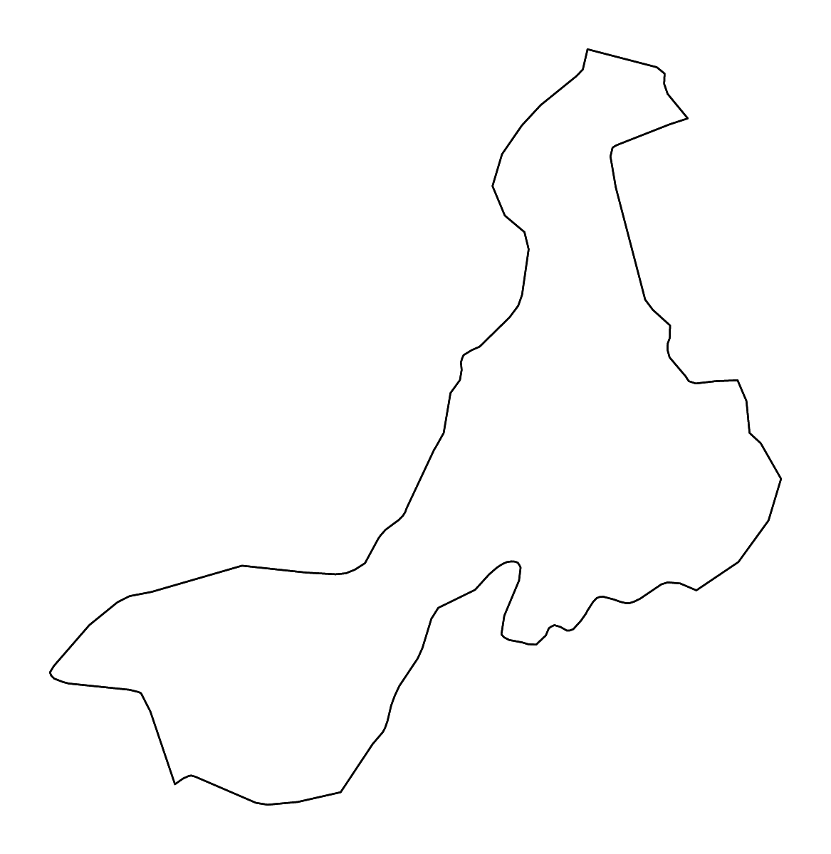 Mapa de contorno de Quetzaltenango, Guatemala con ríos.
