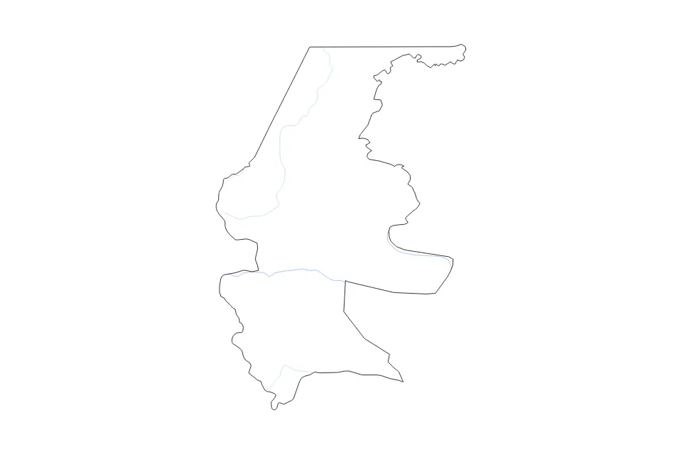 Outline map of Quiché Department, Guatemala with subdivision borders and rivers.