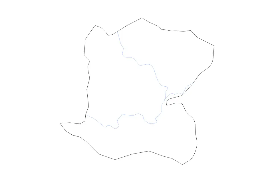 Outline map of Centre Department, Haiti with subdivision borders and rivers.