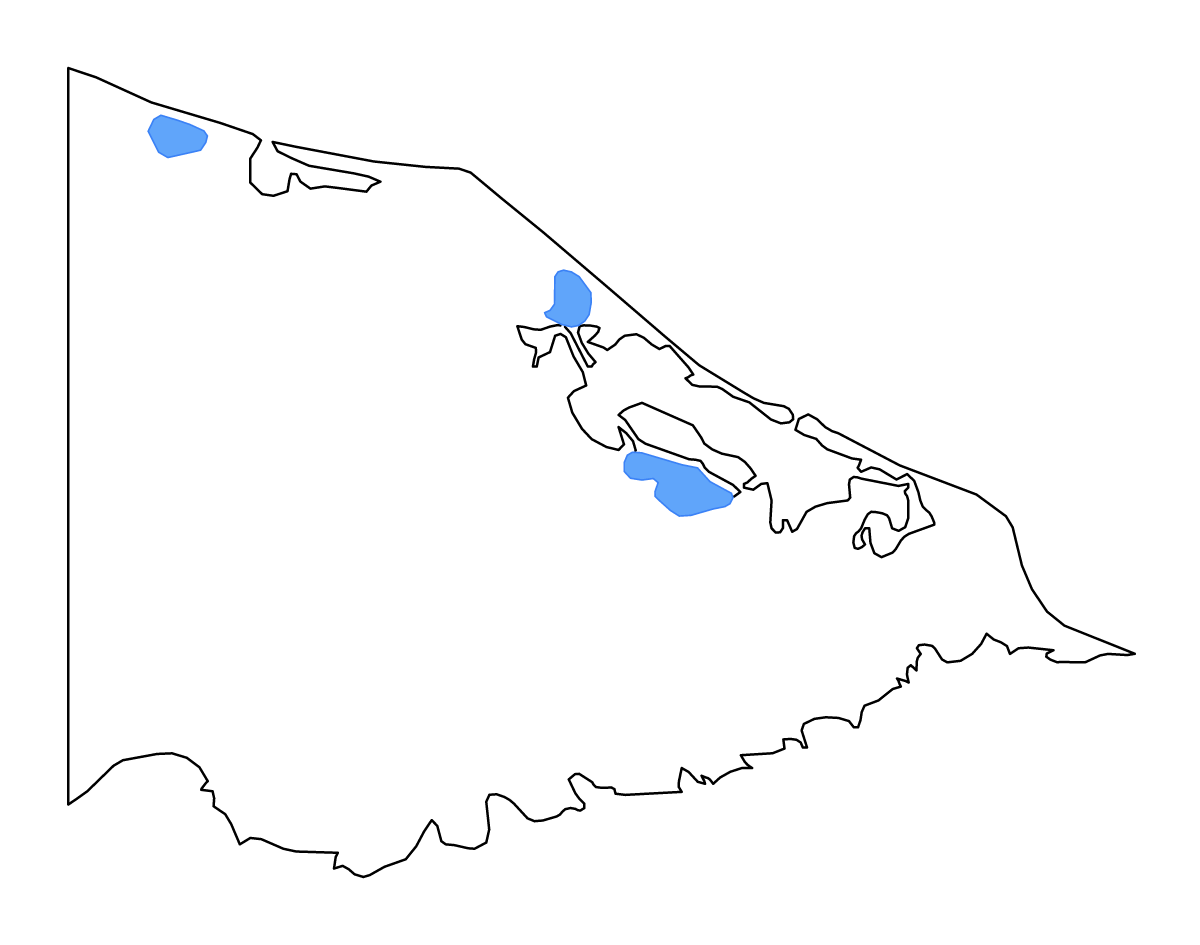 Outline map of Gracias a Dios Department, Honduras with lakes and rivers.