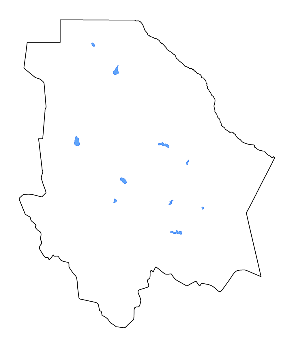 Mapa de contorno de Chihuahua, Mexico con lagos y ríos.