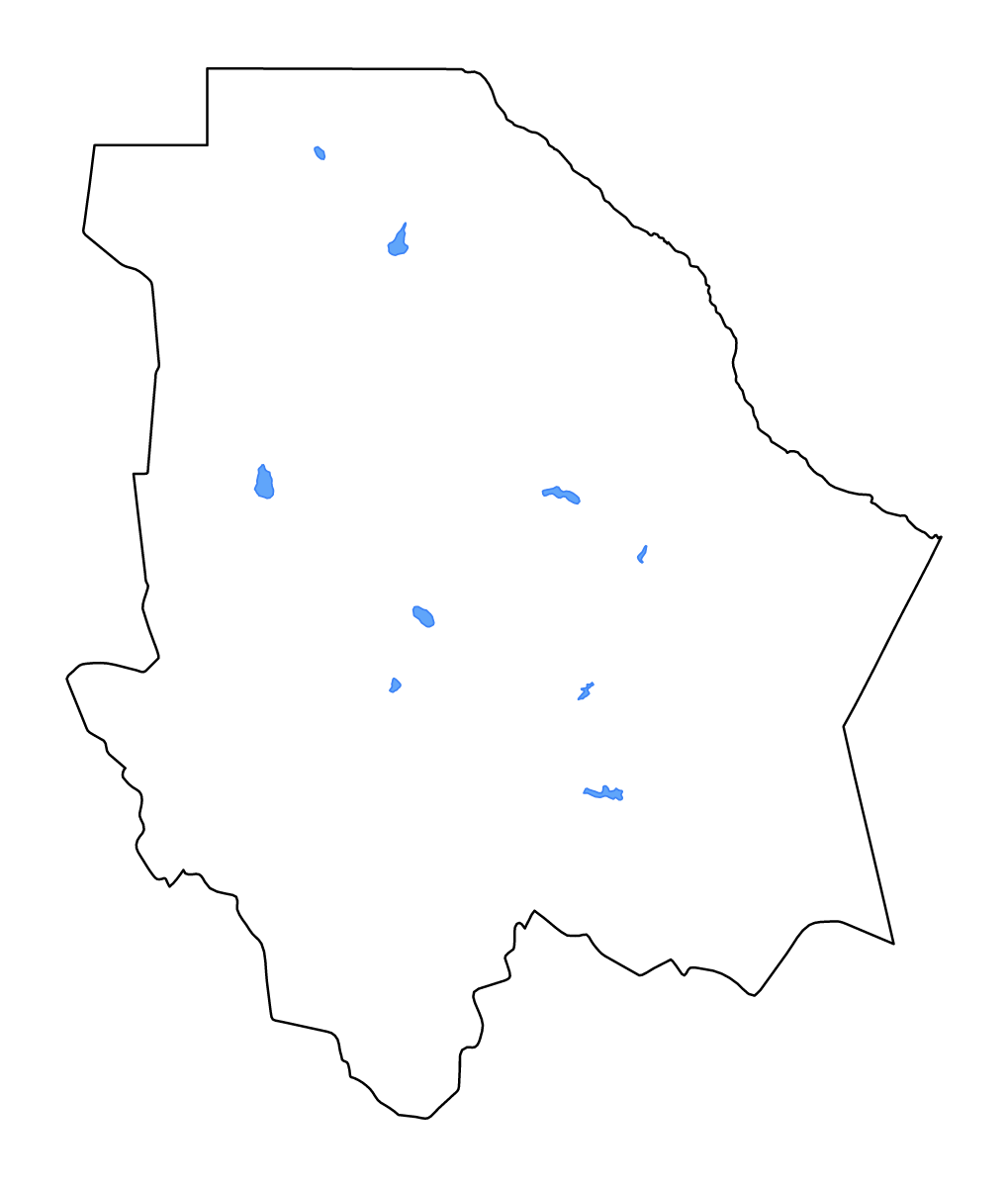 Mapa de contorno de Chihuahua, Mexico con lagos y ríos.