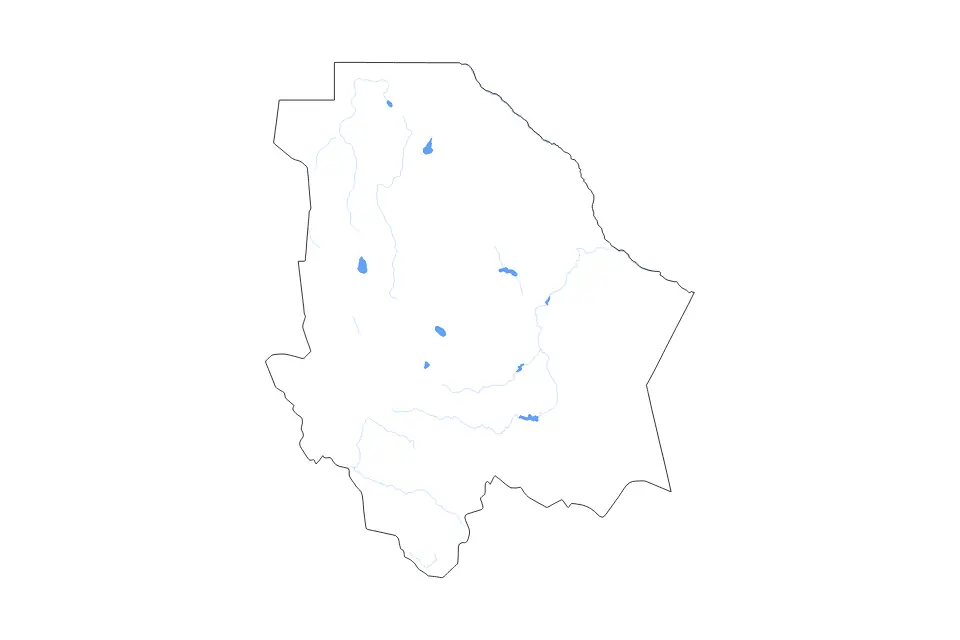 Outline map of Chihuahua, Mexico with subdivision borders and major lakes and rivers.