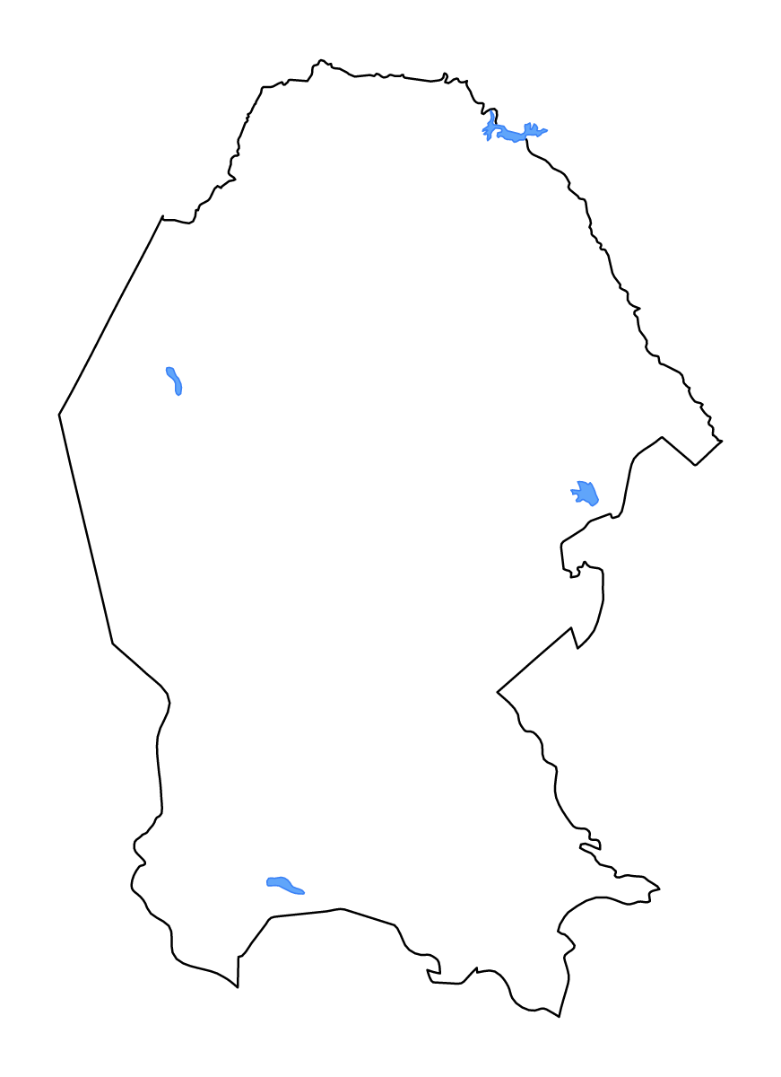 Mapa de contorno de Coahuila, Mexico con lagos y ríos.