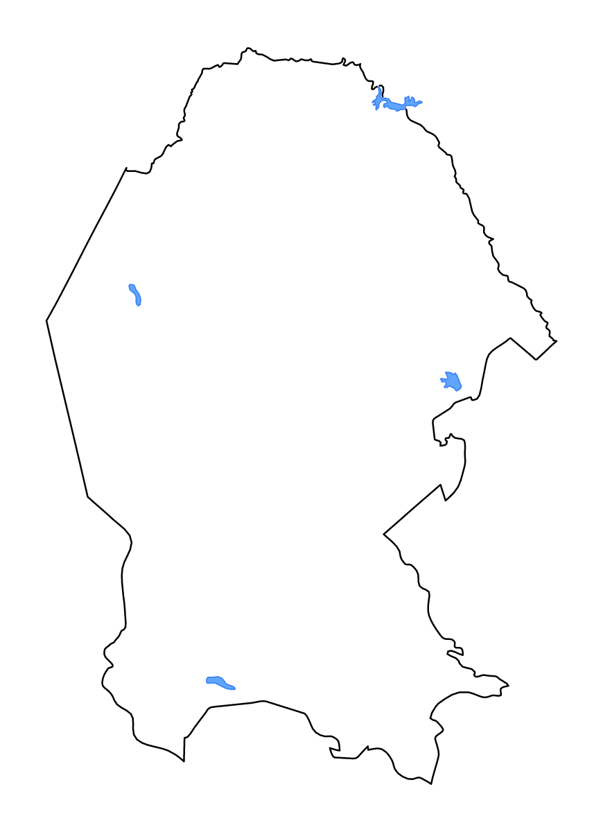 Mapa de contorno de Coahuila, Mexico con lagos y ríos.