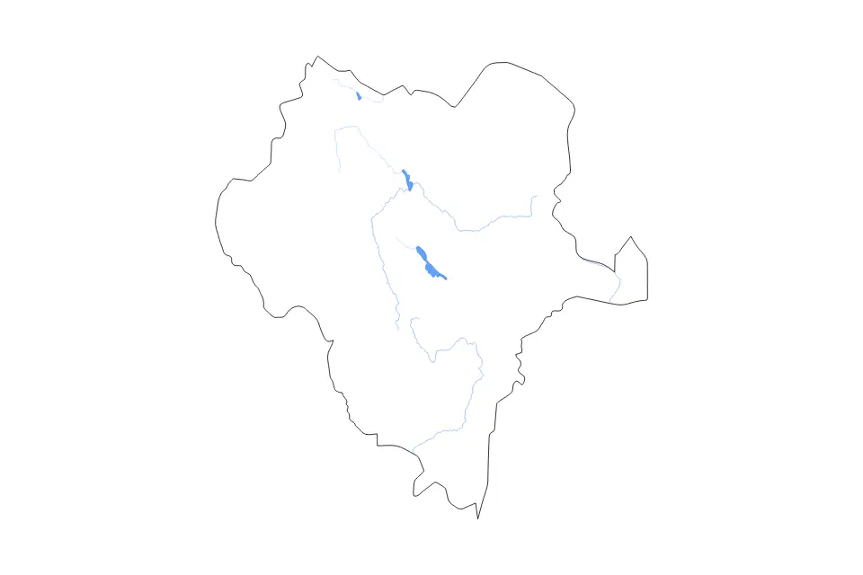 Outline map of Durango, Mexico with subdivision borders and major lakes and rivers.