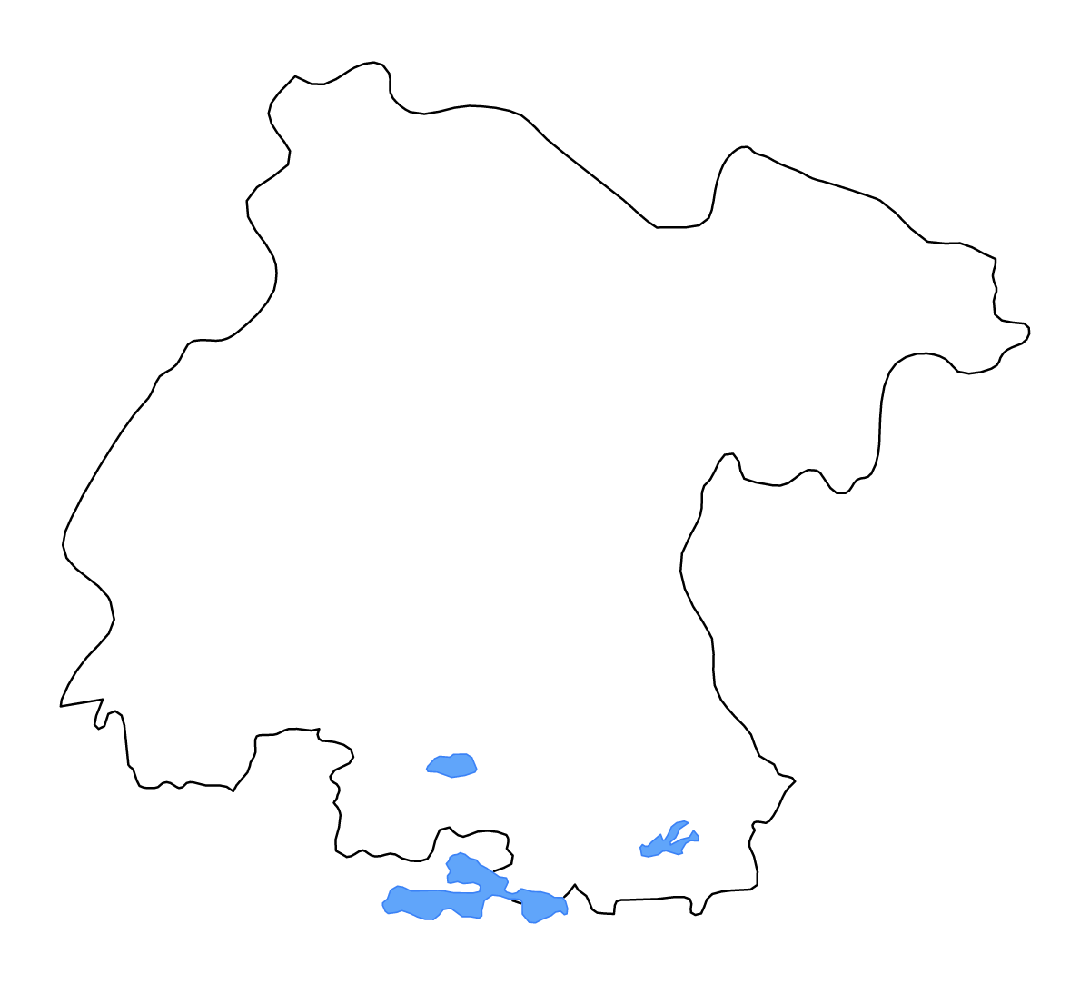 Outline map of Guanajuato, Mexico with lakes and rivers.
