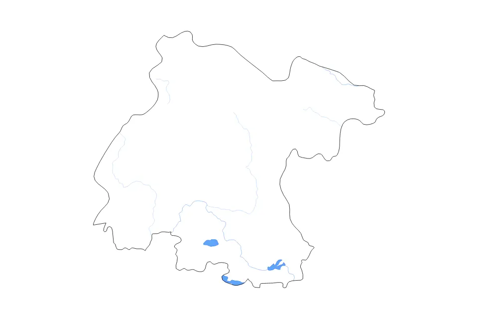 Outline map of Guanajuato, Mexico with subdivision borders and major lakes and rivers.