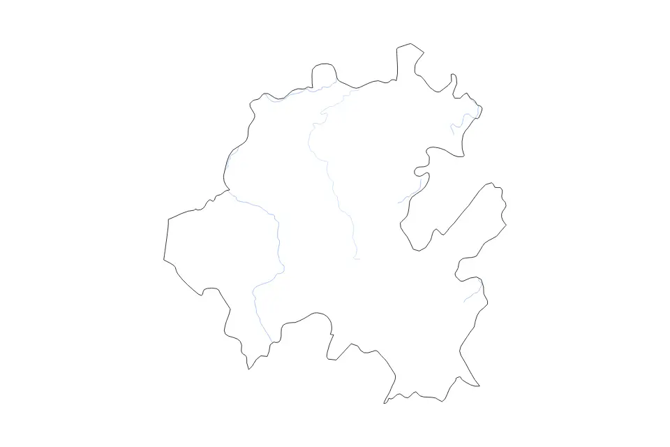 Outline map of Hidalgo, Mexico with subdivision borders and rivers.