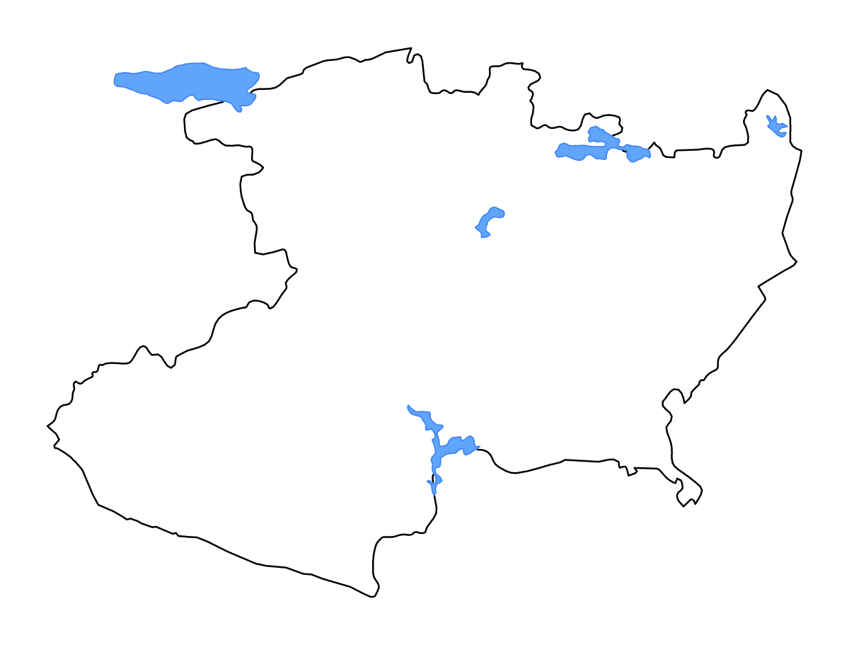 Mapa de contorno de Michoacán, Mexico con lagos y ríos.