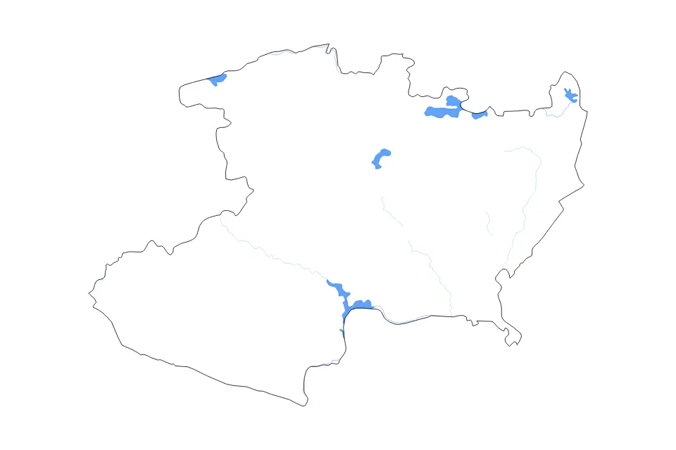 Outline map of Michoacán, Mexico with subdivision borders and major lakes and rivers.