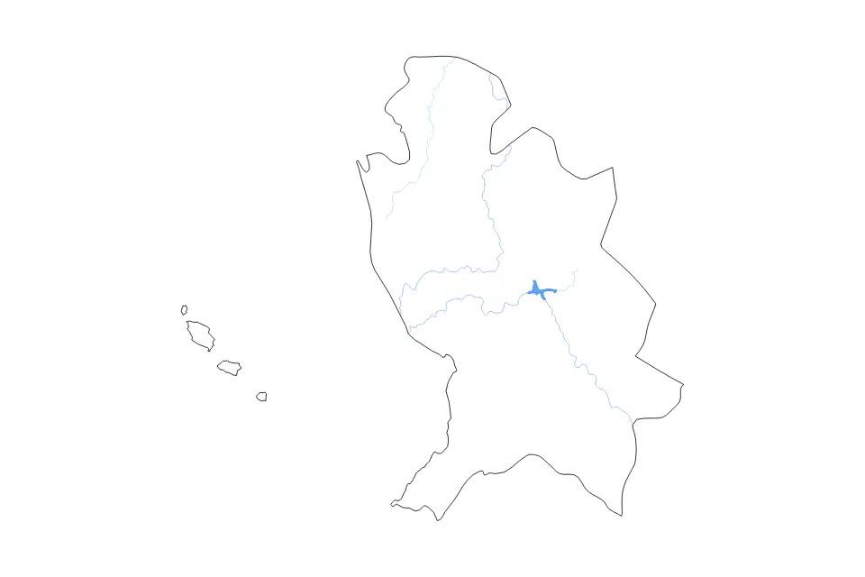 Outline map of Nayarit, Mexico with subdivision borders and major lakes and rivers.