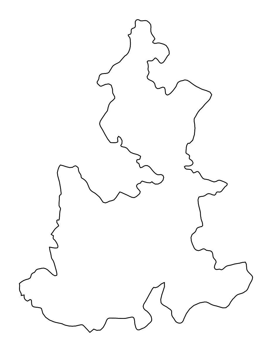 Mapa de contorno de Puebla, Mexico con ríos.