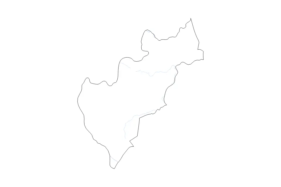 Outline map of Querétaro, Mexico with subdivision borders and rivers.