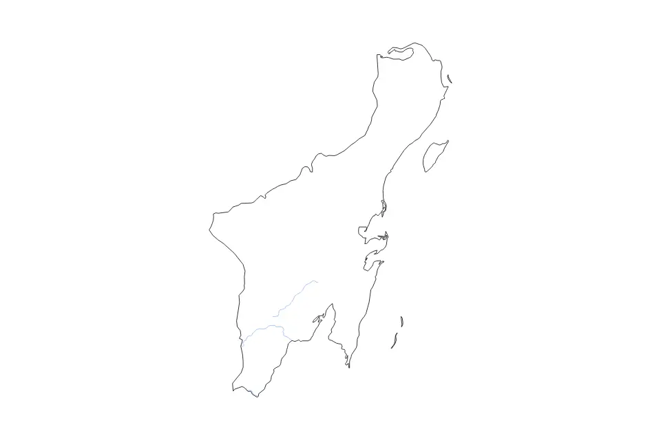 Outline map of Quintana Roo, Mexico with subdivision borders and rivers.