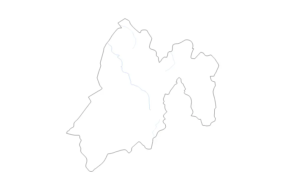 Outline map of State of Mexico, Mexico with subdivision borders and rivers.