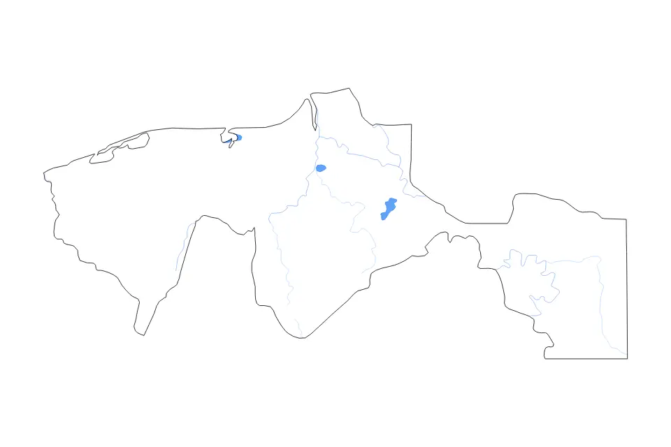 Outline map of Tabasco, Mexico with subdivision borders and major lakes and rivers.