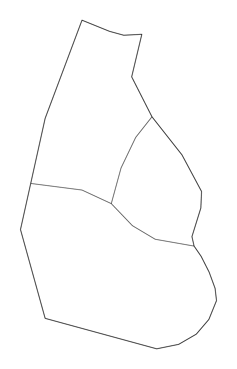 Mapa de contorno de Montserrat con límites administrativos internos.