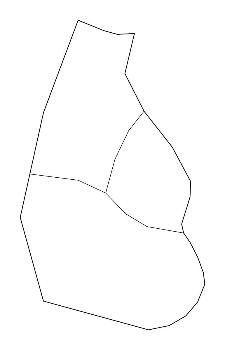 Mapa de contorno de Montserrat con límites administrativos internos.