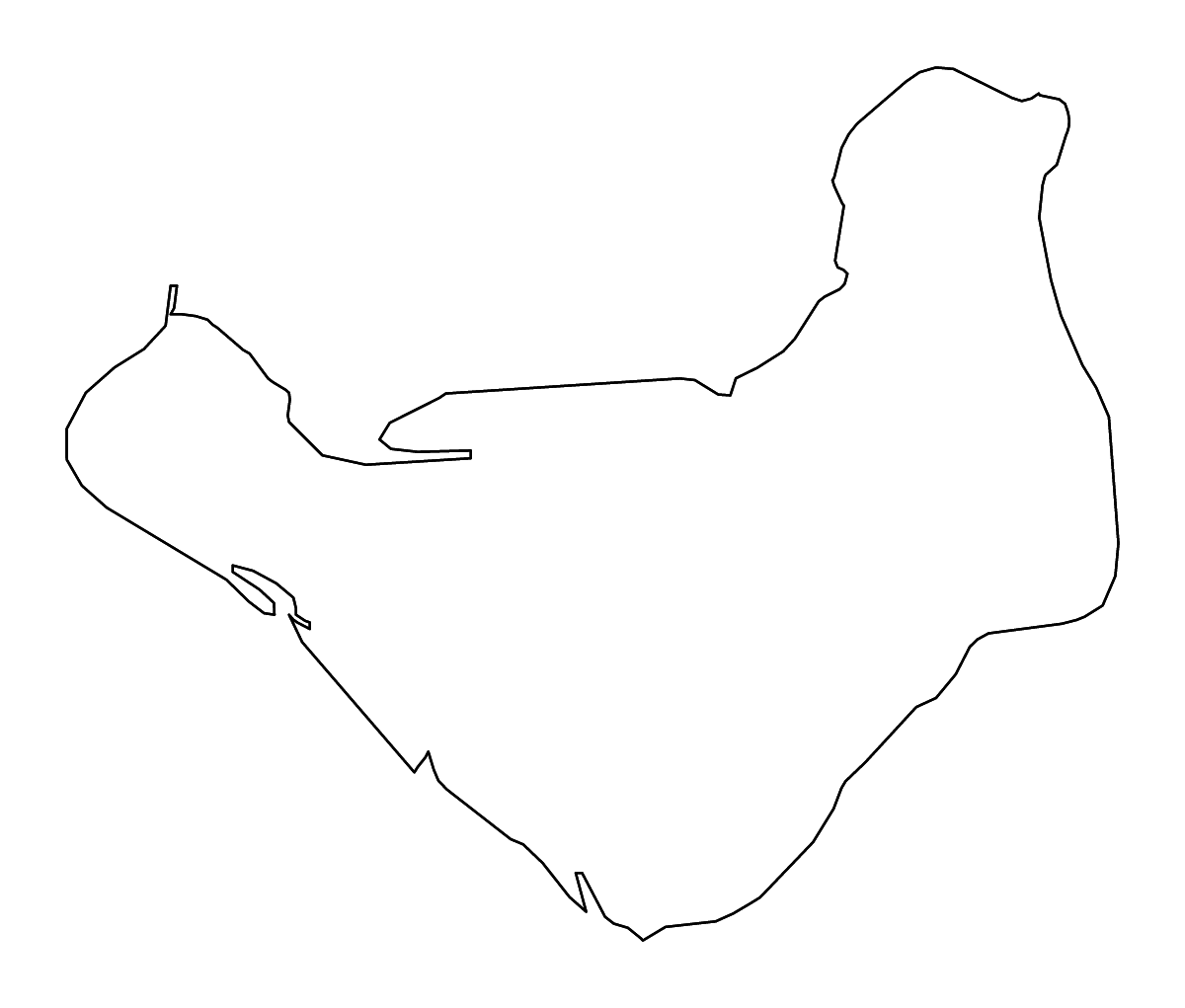 Mapa de contorno de Chinandega, Nicaragua con ríos.