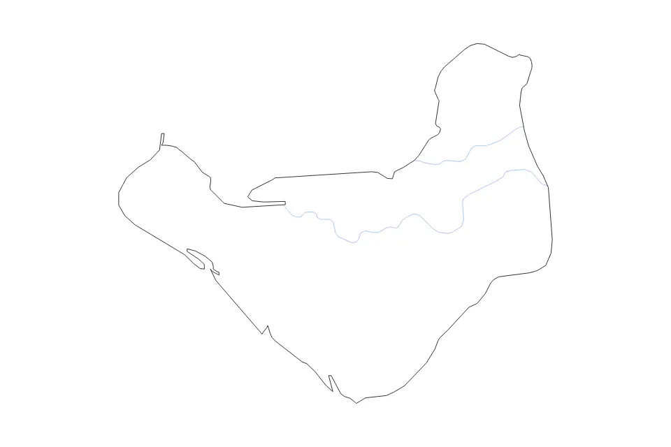 Outline map of Chinandega Department, Nicaragua with subdivision borders and rivers.