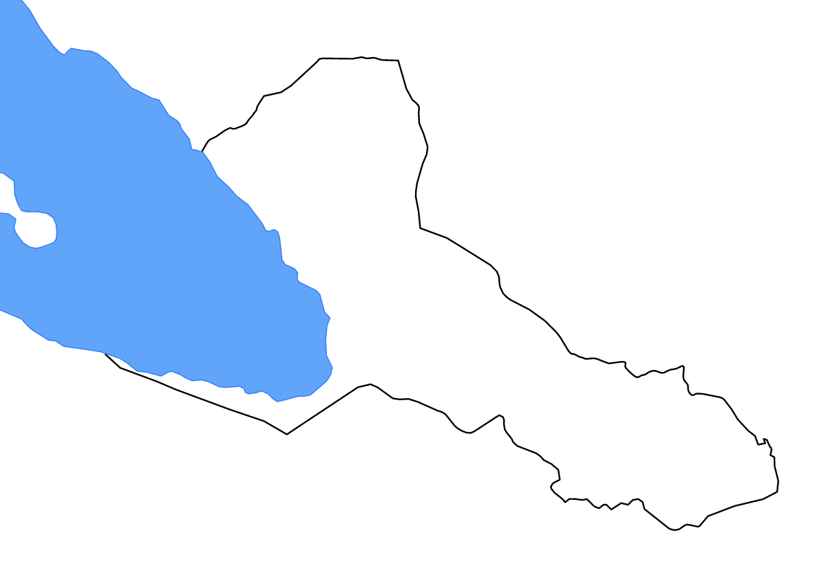 Outline map of Río San Juan Department, Nicaragua with lakes and rivers.
