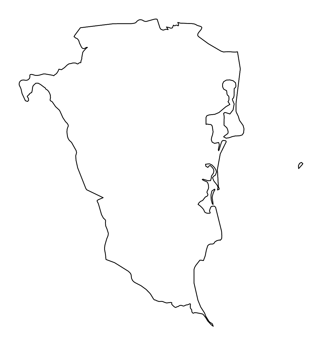 Mapa de contorno de South Caribbean Coast, Nicaragua con ríos.