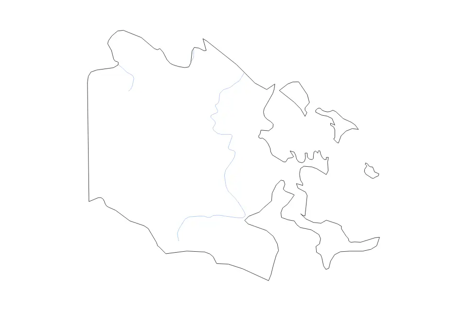 Outline map of comarca Ngäbe-Buglé, Panama with subdivision borders and rivers.