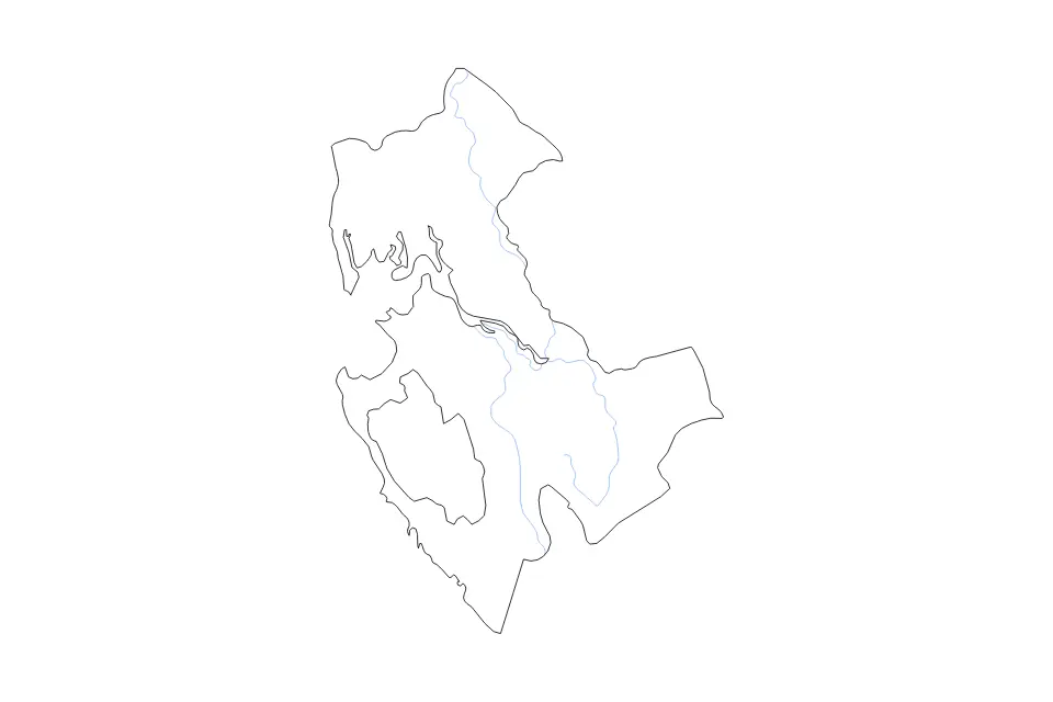 Outline map of Darién, Panama with subdivision borders and rivers.