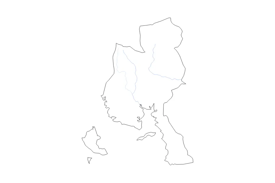 Outline map of Veraguas, Panama with subdivision borders and rivers.