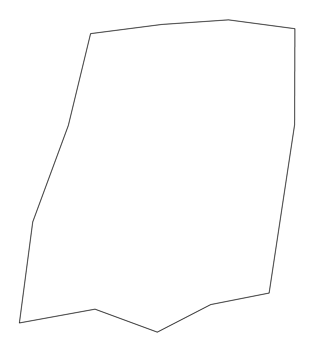 Outline map of Dennery Quarter, Saint Lucia.