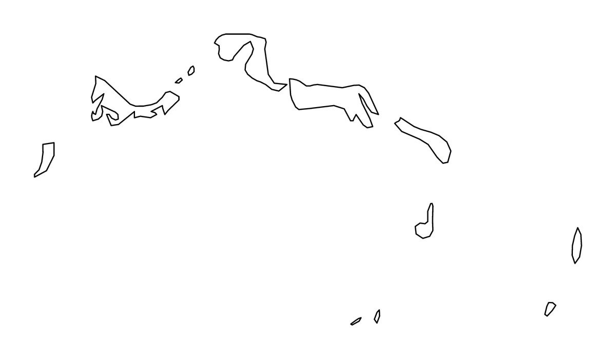 Mapa de contorno de Turks and Caicos Islands con límites administrativos internos.