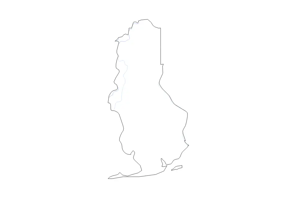 Outline map of Baldwin County, Alabama with subdivision borders and rivers.