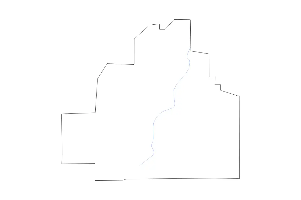 Outline map of Bibb County, Alabama with subdivision borders and rivers.