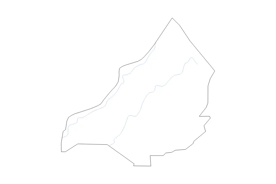 Outline map of Blount County, Alabama with subdivision borders and rivers.