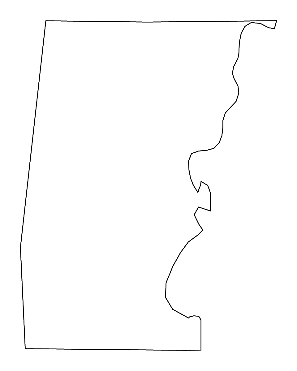 Mapa de contorno de Choctaw, Alabama con ríos.