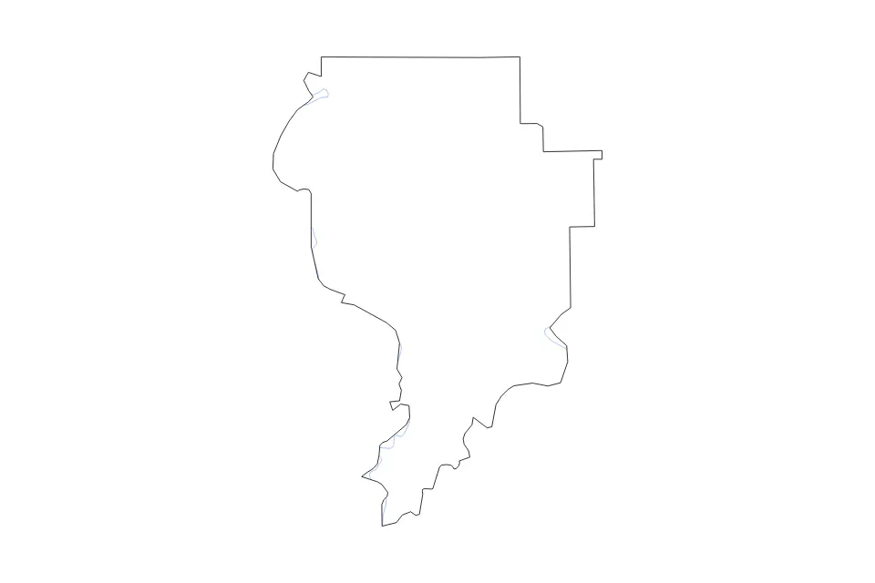 Outline map of Clarke County, Alabama with subdivision borders and rivers.