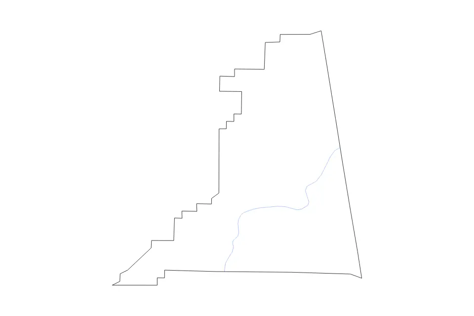 Outline map of Cleburne County, Alabama with subdivision borders and rivers.