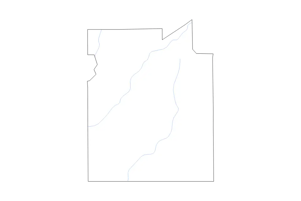 Outline map of Covington County, Alabama with subdivision borders and rivers.