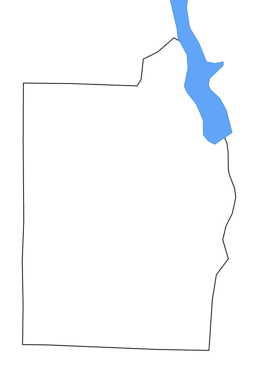 Outline map of Henry County, Alabama with lakes and rivers.