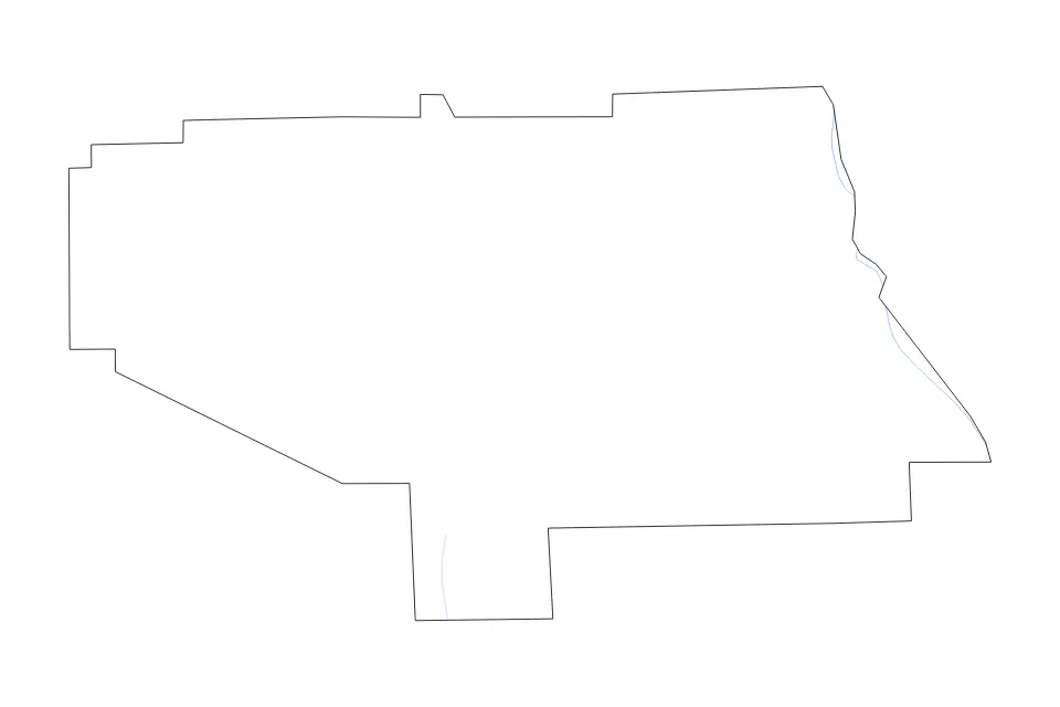 Outline map of Lee County, Alabama with subdivision borders and rivers.