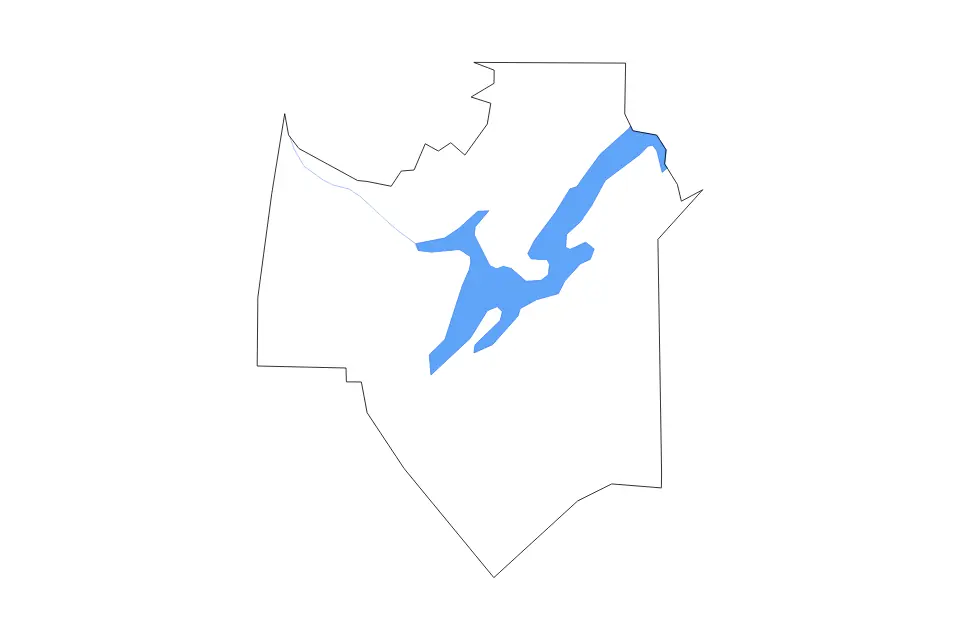 Outline map of Marshall County, Alabama with subdivision borders and major lakes and rivers.