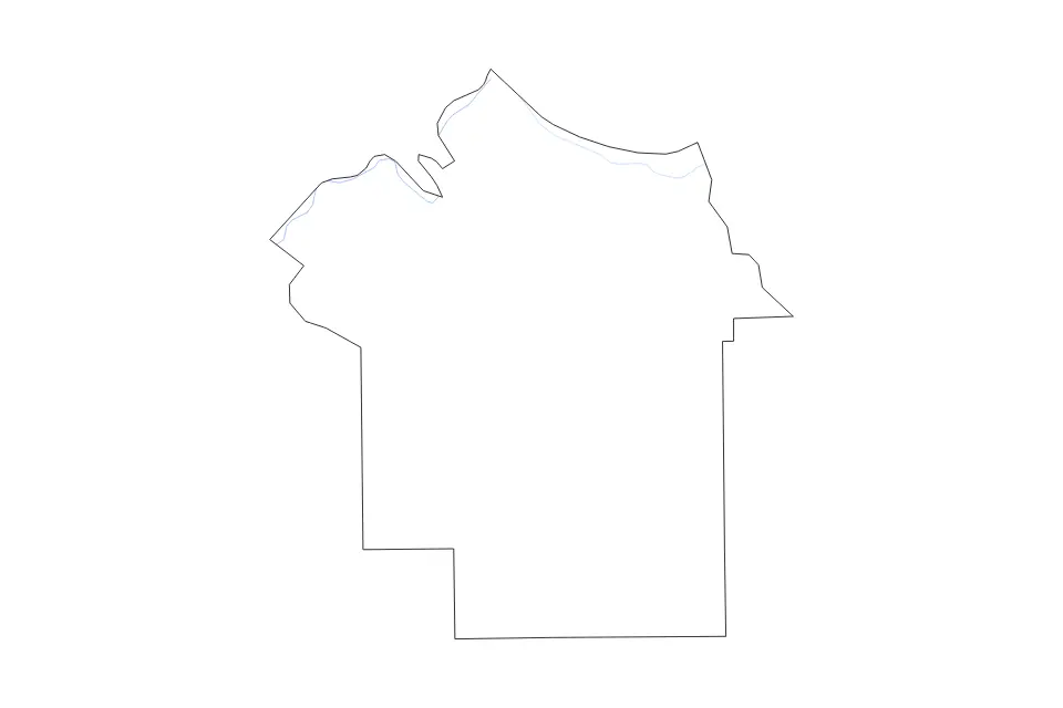 Outline map of Montgomery County, Alabama with subdivision borders and rivers.