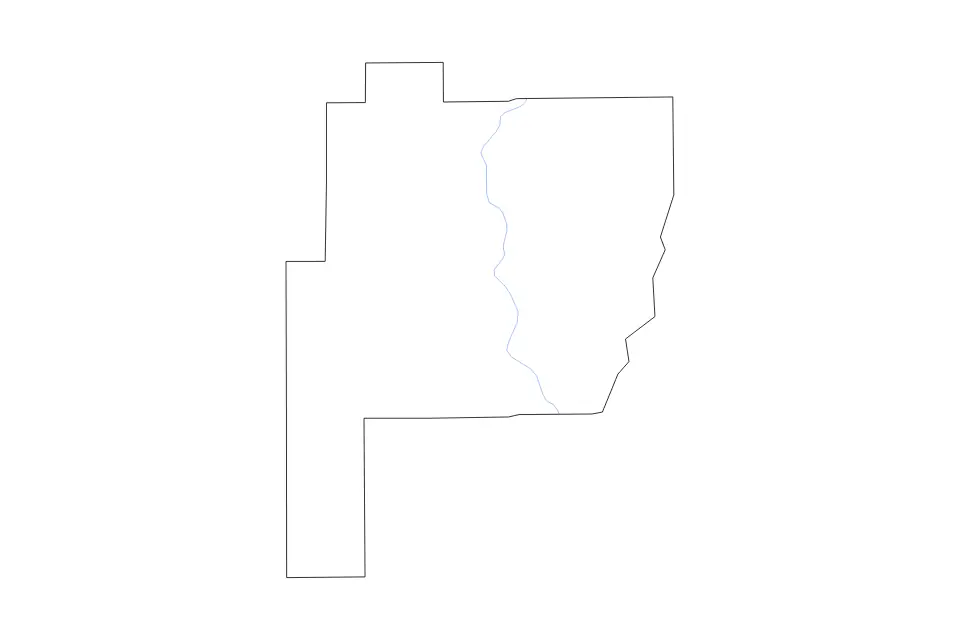 Outline map of Perry County, Alabama with subdivision borders and rivers.