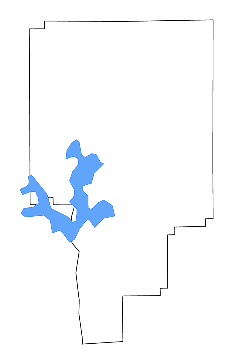 Mapa de contorno de Tallapoosa, Alabama con lagos y ríos.