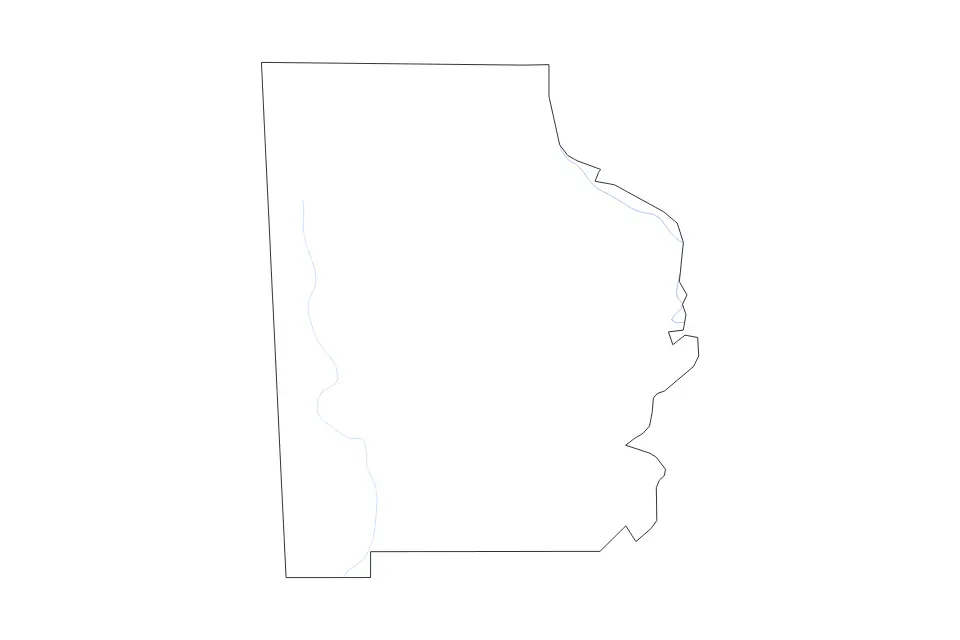 Outline map of Washington County, Alabama with subdivision borders and rivers.