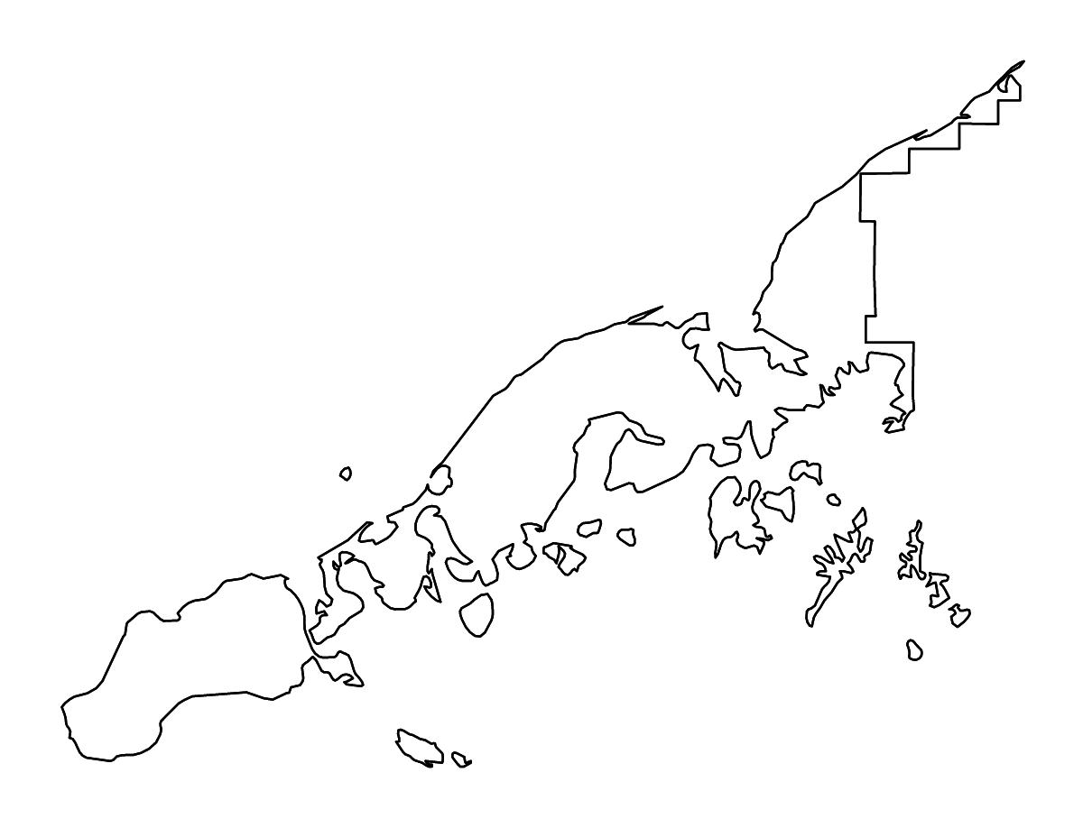Mapa de contorno de Aleutians East, Alaska con ríos.