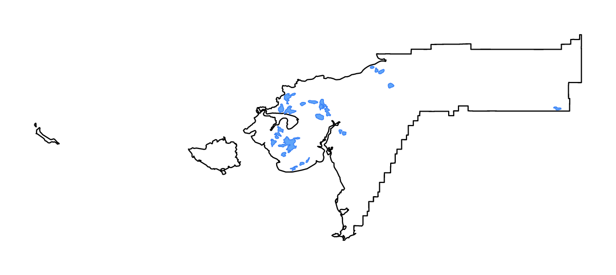 Mapa de contorno de Bethel, Alaska con lagos y ríos.